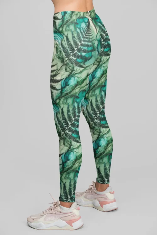 Woman in sneakers wearing NCharnt Green Ferns Leggings Woman in sneakers wearing NCharnt Green Ferns Leggings
