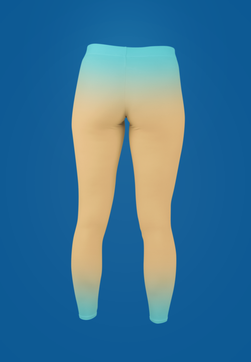 Back view of NCharnt trendy sports leggings in blue and orange ombre Back view of NCharnt trendy sports leggings in blue and orange ombre