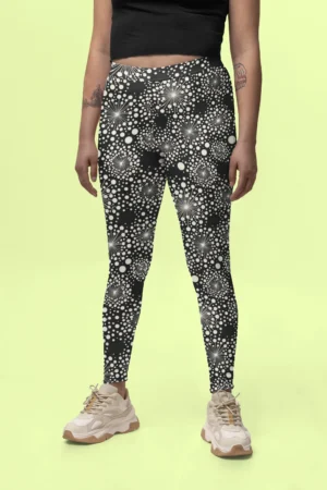 NCharnt stylish gym tights with white starburst on black