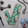 NCharnt stylish fitness leggings with green and peach leaves laid out
