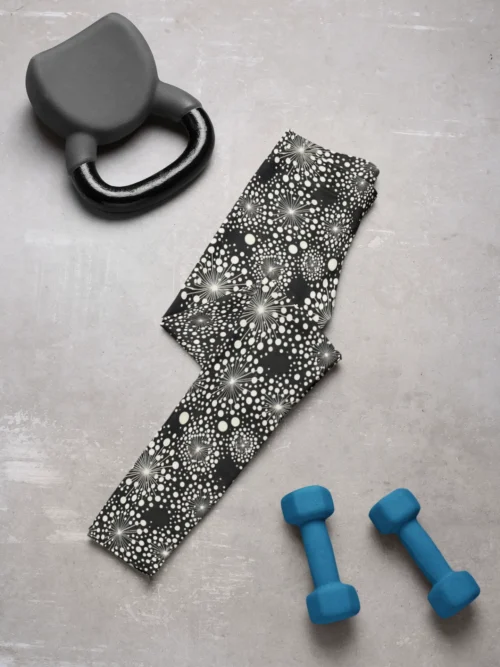 stylish gym tights NCharnt white starburst on black, high waist, ankle length stylish gym tights NCharnt white starburst on black, high waist, ankle length