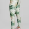 Back view of NCharnt Green and Beige Leaf Activewear for Women Leggings